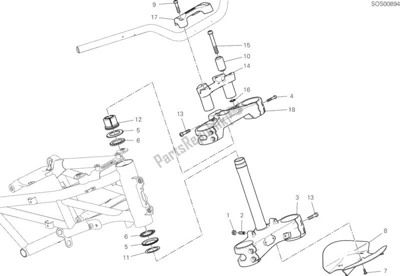 All parts for the Steering Head Base Assembly of the Ducati Multistrada 1260 ABS 2018